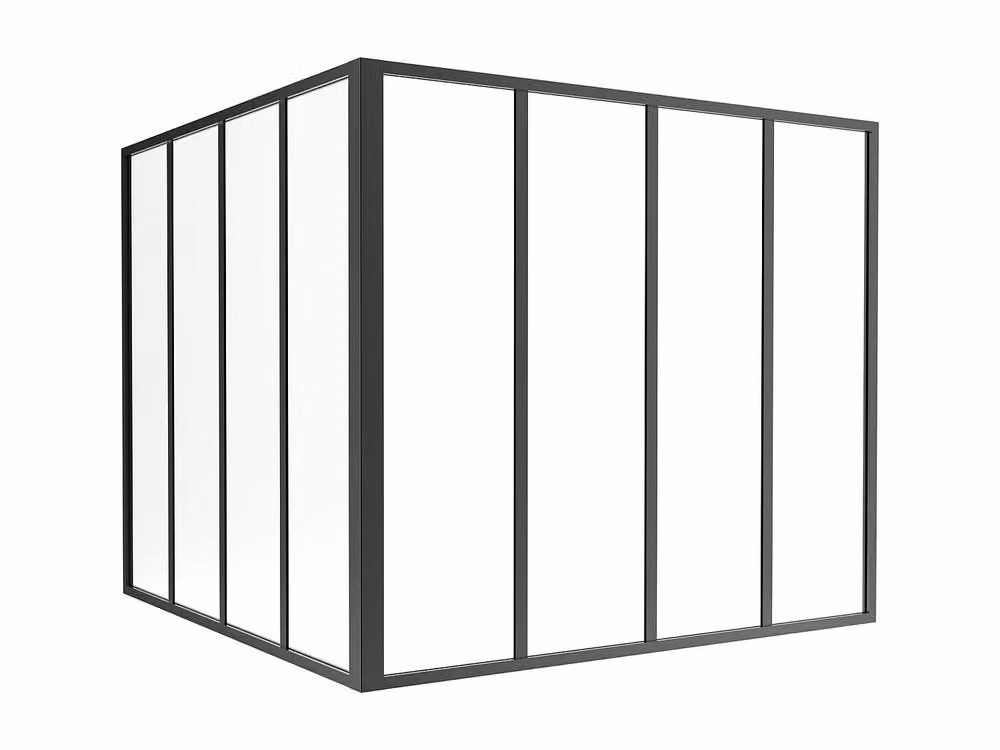 Vente-unique Corner Studio Glass Panelling in Powder-Coated Aluminium, Black, W: 120 cm, D: 120 cm – 2