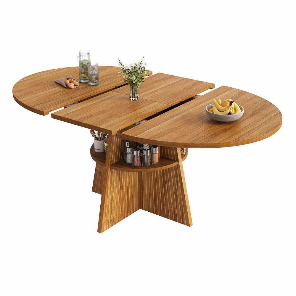 ModernLuxe Extendable Round Dining Table in Beige and Brown, W/D/H: 110-150 x 60 x 76 cm – 3