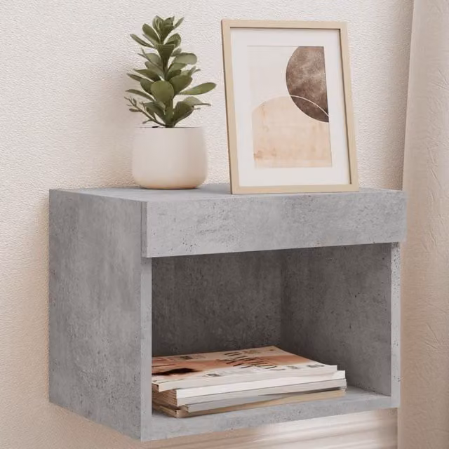 Berkfield Home Set of 2 Wall-mounted Bedside Cabinets with Integrated LED Lights in Concrete Grey