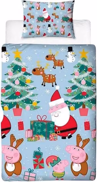 Peppa Pig Christmas Reversible Duvet Set and Pillowcase in Blue, W: 90 cm, L: 200 cm