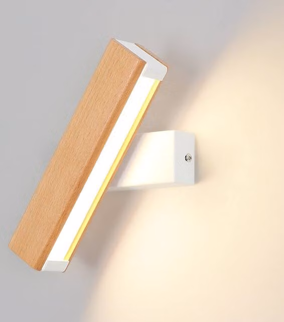 Pheashine Wood Rotatable LED Wall Sconce, 4W 3000K Warm White, W/D/H: 21 x 5 x 8 cm, Brown and White – 1