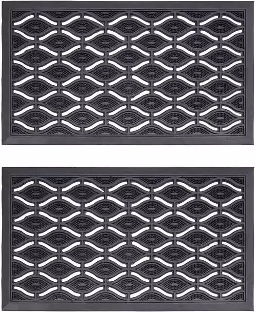 JVL Elipses Eyes Rubber Doormat, 2 Pack, Black, W: 40 cm, D: 70 cm – 1