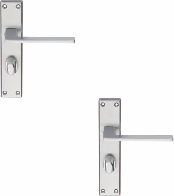Loops 2x Flat Straight Lever Bathroom Backplate Handles in Satin Chrome, W: 180 mm x H: 40 mm