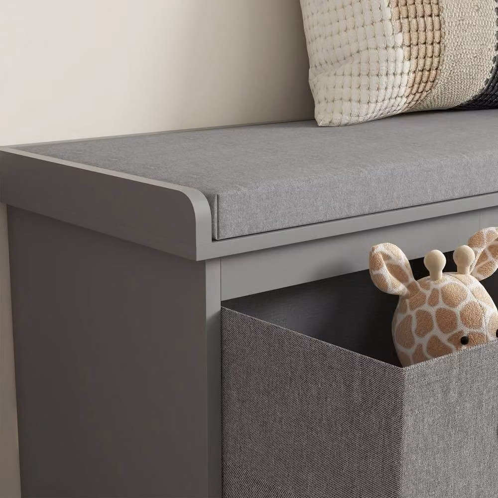 Wyld Haus Marari Grey 3 Drawer Shoe Storage Bench with Padded Fabric Seat – 4