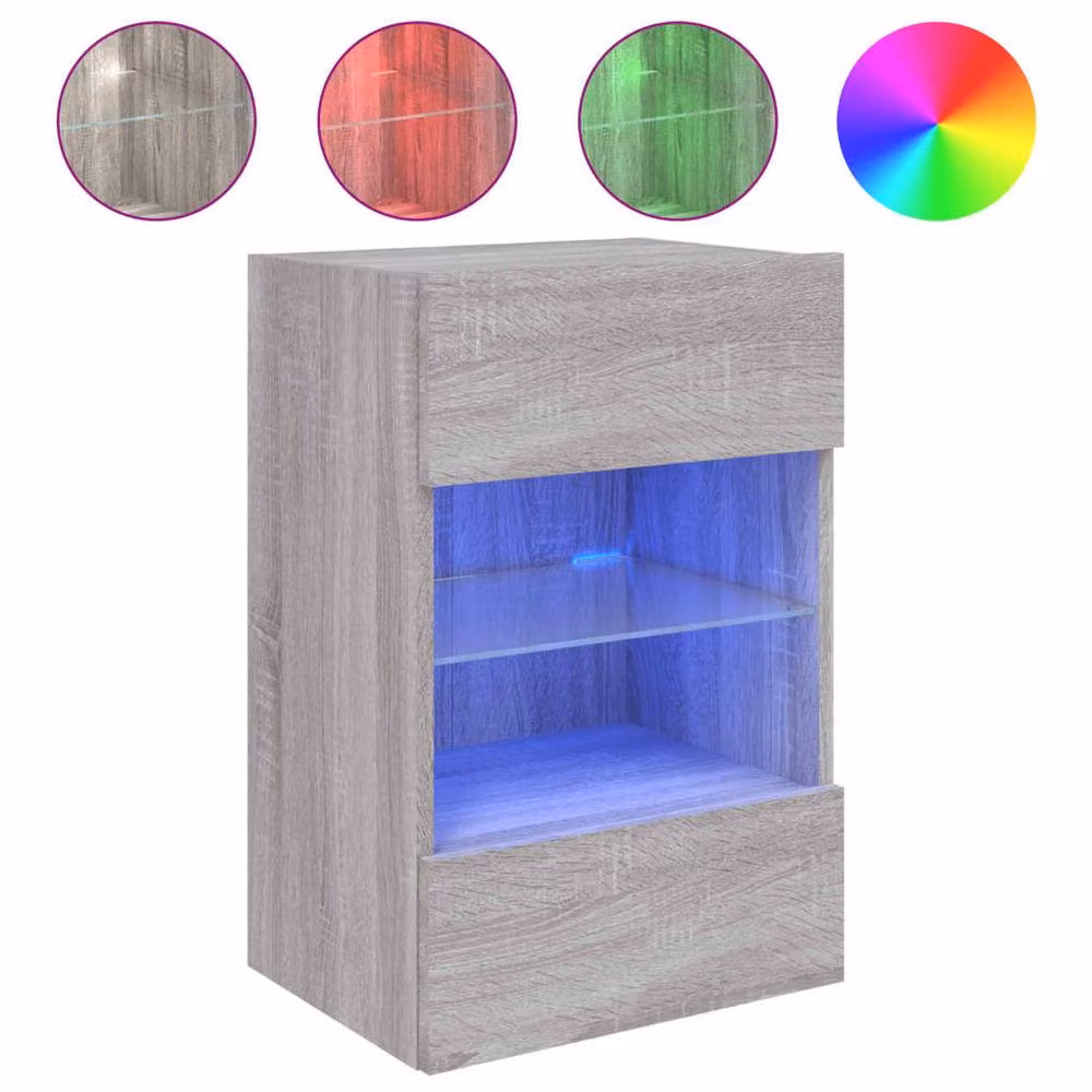 Berkfield Home TV Wall Cabinet with LED Lights in Grey Sonoma, W: 40 cm, D: 30 cm, H: 60.5 cm – 2