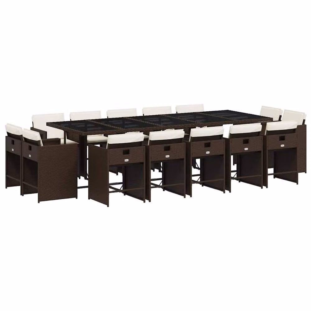 Berkfield Home 15 Piece Brown Poly Rattan Garden Dining Set with Cushions and Glass Tabletop – 2