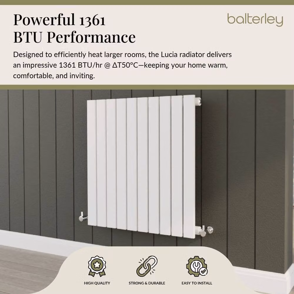 Balterley Lucia Square Horizontal Single Panel Radiator, White, W: 60.0 cm, H: 58.6 cm – 2