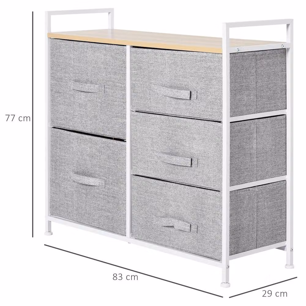 STILVORA 5 Drawer Storage Unit with Metal Frame in Grey Linen – 2