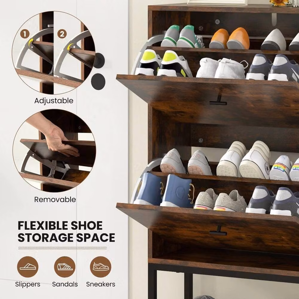 Havendro Industrial Free-Standing Shoe Storage Cabinet with Tilting Compartments in Brown and Black – 4