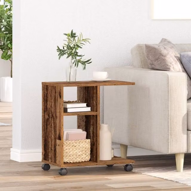 Berkfield Home Side Table with Castors, Brown, W/D/H: 50 x 30 x 55 cm