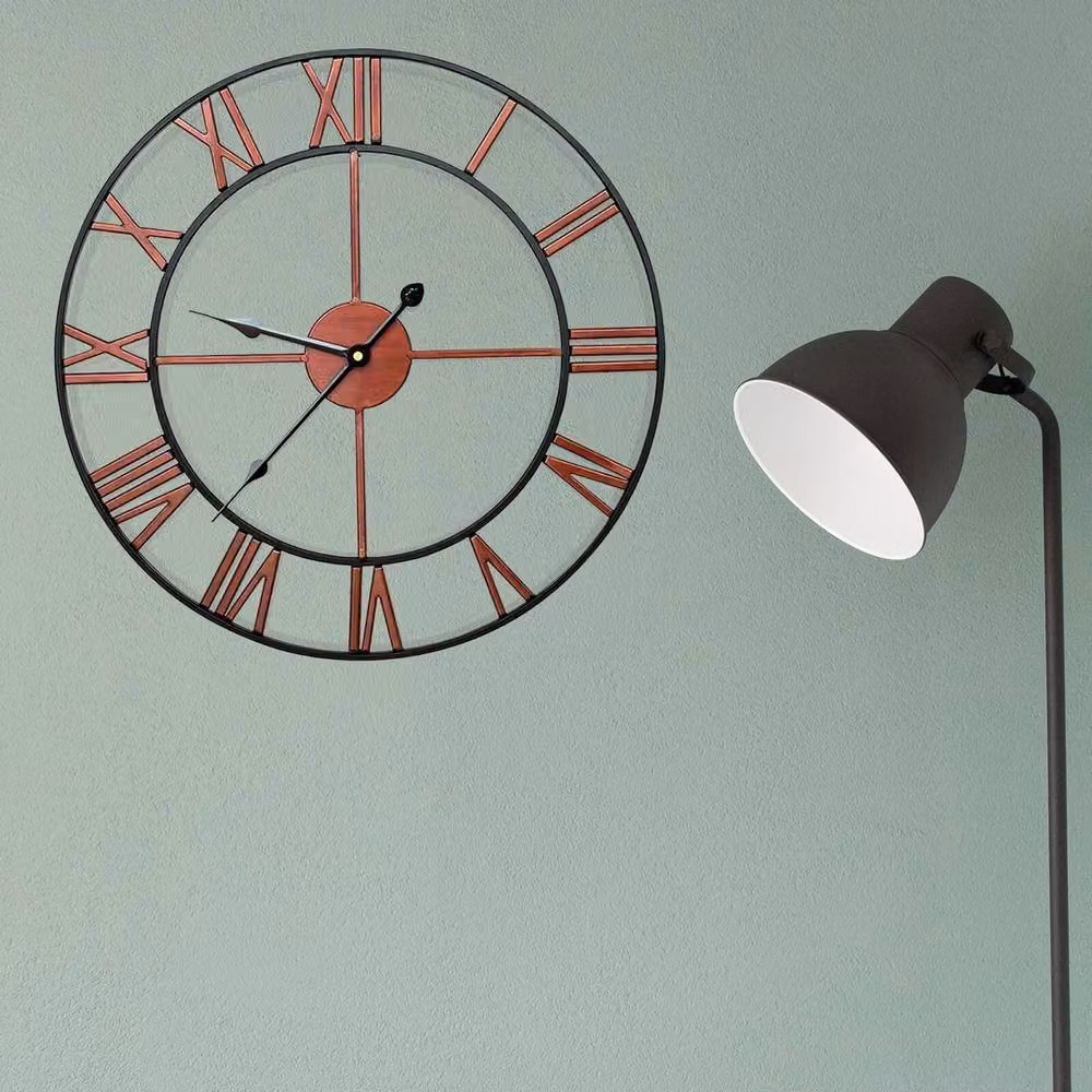Havendro Large Roman Skeleton Metal Wall Clock in Bronze, Diameter: 60 cm – 2