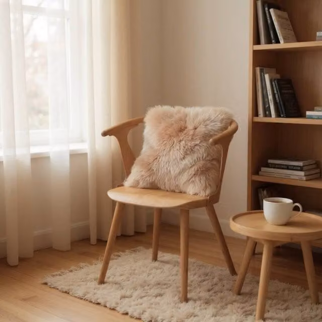 Infinity Leather Luxury Genuine Sheepskin Cushion in Beige, W/D/H: 40 x 40 x 40 cm