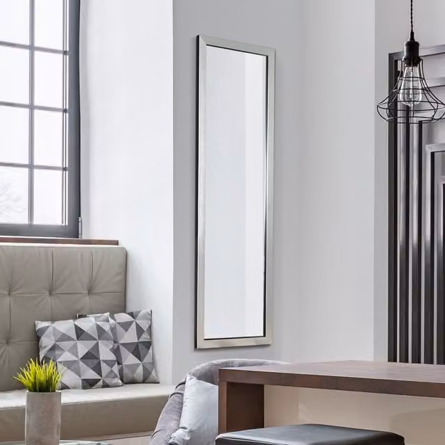 MirrorOutlet Mackenzie Silver Elegant Modern Rectangular Wall Dress Mirror, W: 38.0 cm, H: 130.0 cm