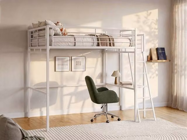 Vente-unique CASUAL II Loft Bed with Integrated Desk in White, W/D/H: 190 x 140 x 158 cm – 1