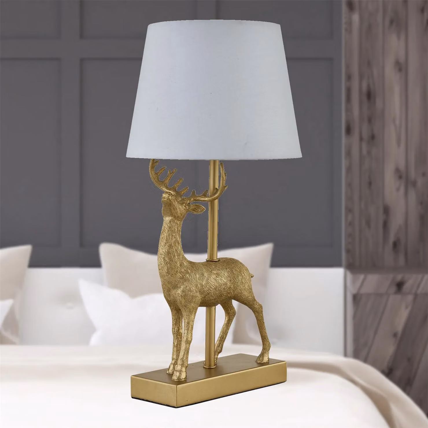 First Choice Lighting Grace Gold Stag Table Lamp with White Shade – 3