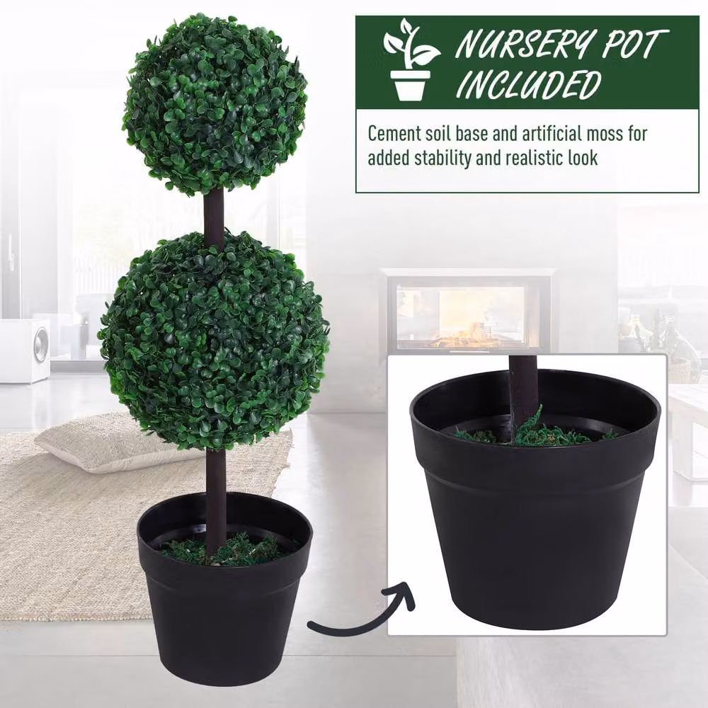 STILVORA Set of 2 Green Artificial Tabletop Topiary Trees in Round Concrete Pots – 6