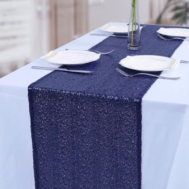Neel Blue Glitter Sequin Rectangular Table Runner