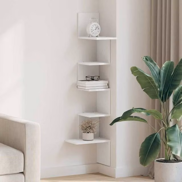 Berkfield Home White Wall Corner Shelf, W/D/H: 32 x 32 x 127.5 cm – 1