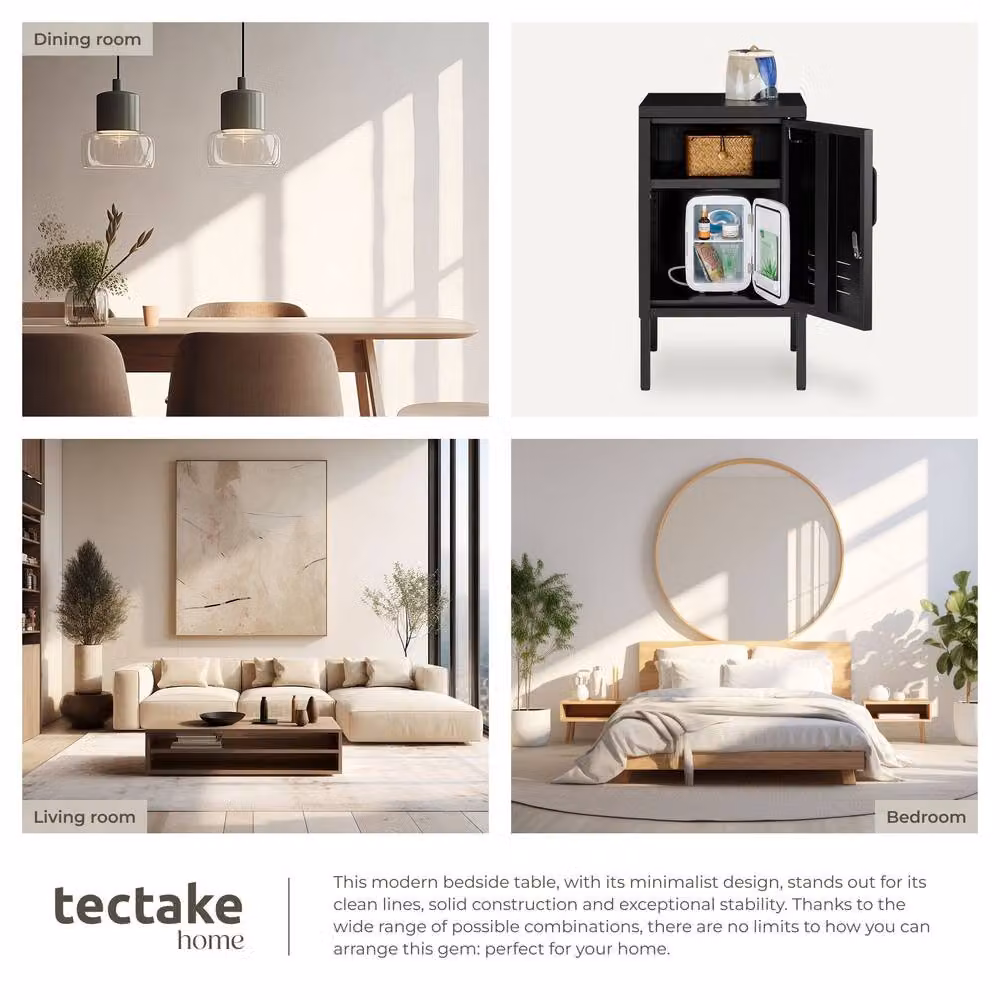 tectake Minimalist Black Metal Bedside Table – 7