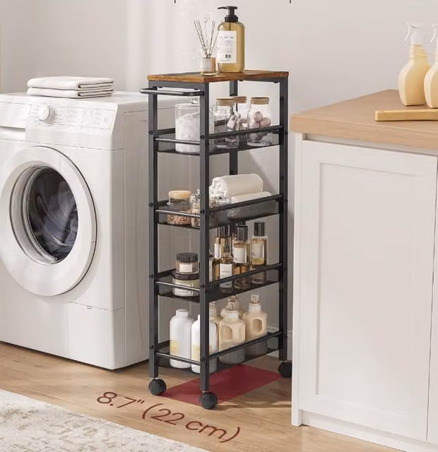 VASAGLE 5-Shelf Industrial Kitchen Trolley with Wheels in Bronze