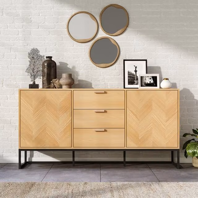 Livingandhome Rustic Geometric Wood Sideboard Storage Cabinet in Brown and Beige, W: 158.5 cm