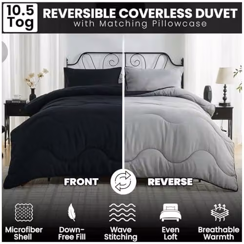 Gaveno Cavailia King Size Coverless Microfibre Duvet with Pillowcases, 10.5 Tog, Reversible All-Season Bedding, Black/Grey, W: 230 cm x L: 220 cm – 5