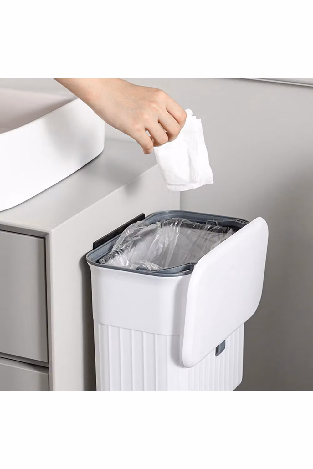 Living and Home 11L Hanging Kitchen Waste Bin with Flip-top Lid, White – 2