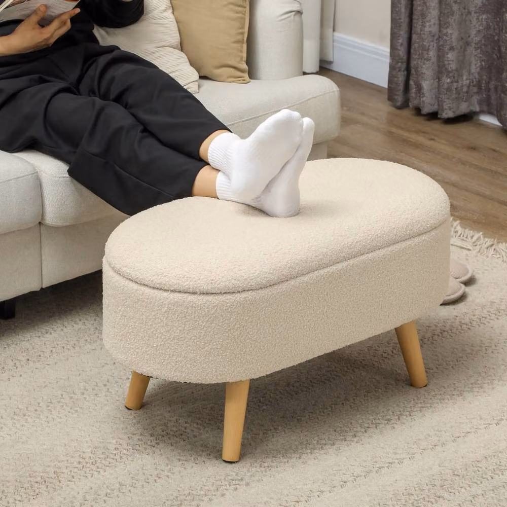 Wyld Haus Molasa Cream Boucle Teddy Fleece Storage Ottoman with Pine Wood Legs W/D/H: 45 x 41 x 41 cm – 6