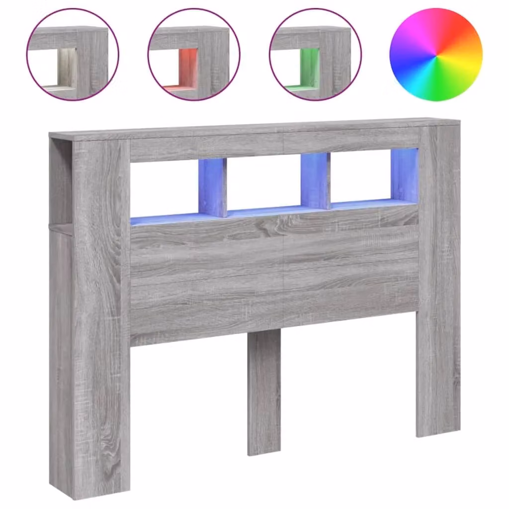 Berkfield Home Grey Sonoma LED Headboard with Integrated Shelf and USB Charging Port, W/D/H: 140 x 18.5 x 103.5 cm – 1