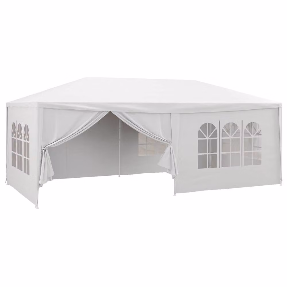 OUTSUNNY White Outdoor Gazebo Canopy Party Tent with 6 Removable Side Walls, W: 6 m, D: 3 m, H: 2.5 m – 2