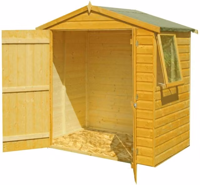 Shires Bute Shiplap Apex Double Door Garden Shed in Light Brown, W/D/H: 121.9 x 182.9 x 207.1 cm