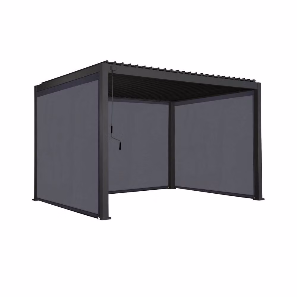 Sweekeet Aluminium Louvered Pergola in Dark Grey with 2 x 3m Blinds and 1 x 4m Blind, W: 4 m, D: 3 m – 2