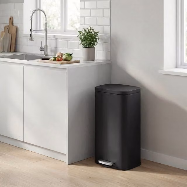 SONGMICS 30L Pedal Bin with Soft-Close Lid, Black