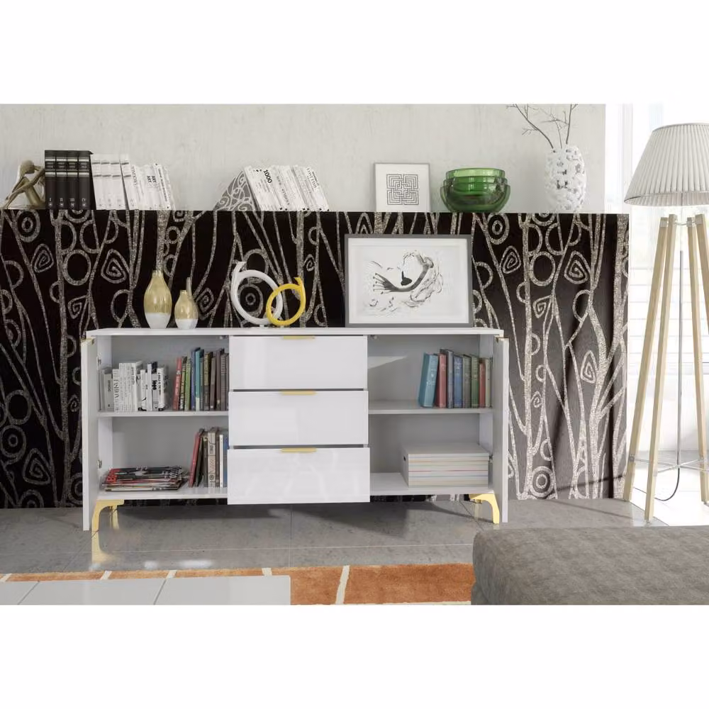 Creative Furniture Goldline Gloss Sideboard, White and Gold, W: 140 cm, H: 80 cm, D: 35 cm – 3