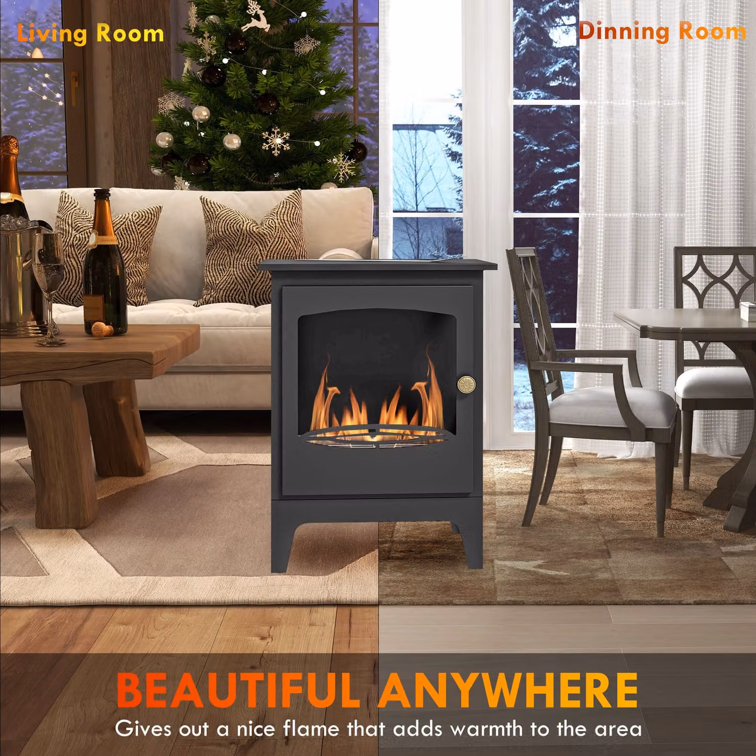HOMCOM Freestanding Ethanol Fireplace with Stainless Steel Flame Snuffer and 1.2L Tank in Black and Silver – 5