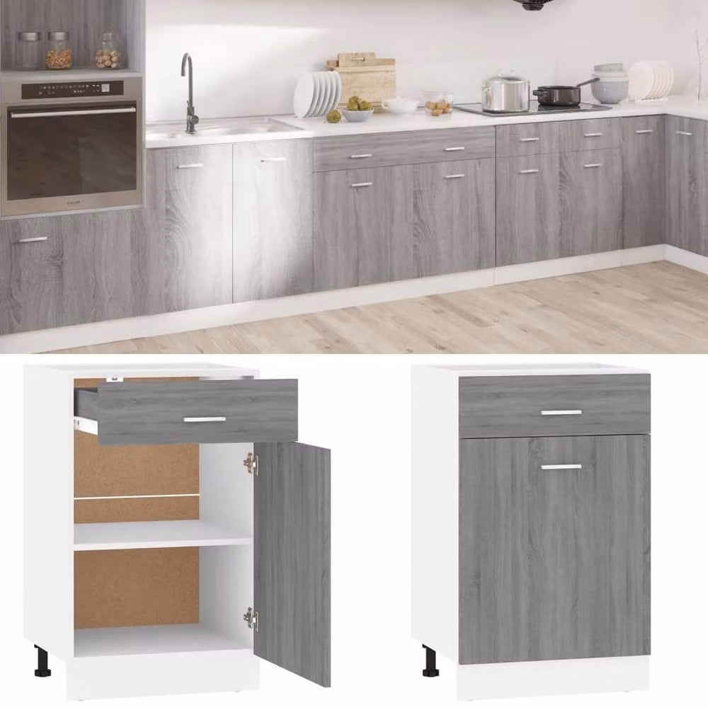 Berkfield Home Grey Sonoma Modern Drawer Bottom Cabinet W/D/H: 50 x 46 x 81.5 cm – 1