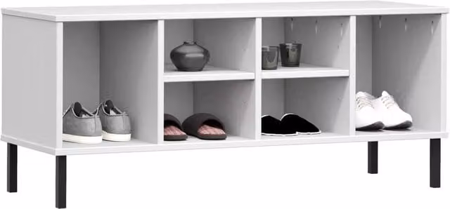 Berkfield Home Oslo Solid Wood Shoe Rack with Metal Legs, White, W: 106 cm, D: 35 cm, H: 45 cm