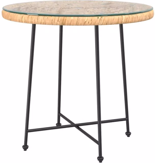 Berkfield Home Dining Table with Transparent Glass and Steel in Beige, Diameter: 80 cm