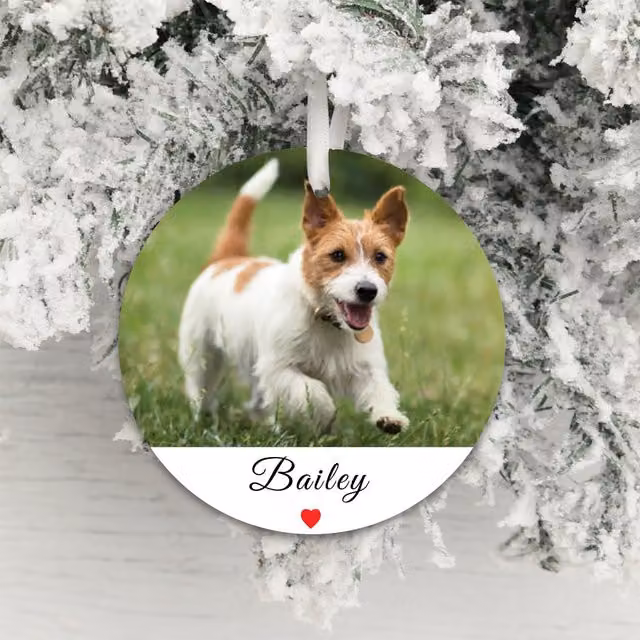 Uniqueful Personalised Round White Plastic Pet Photo Hanging Christmas Ornament