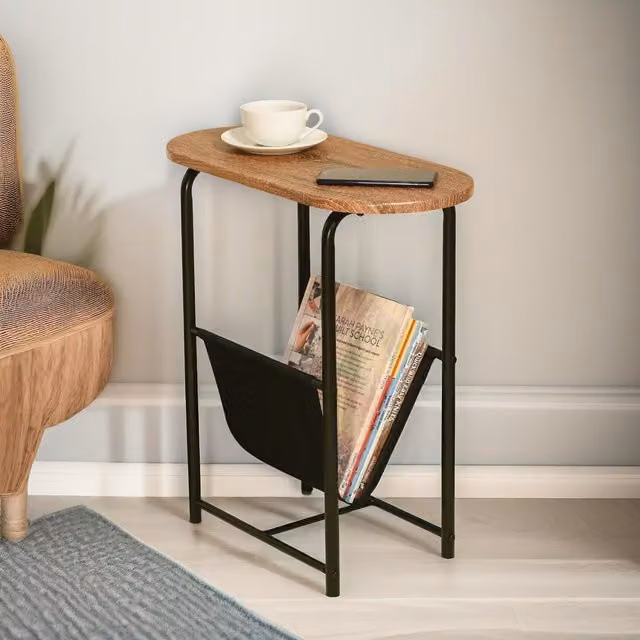 Pirlo Plush Industrial Side Table with Magazine Holder in Brown – 1