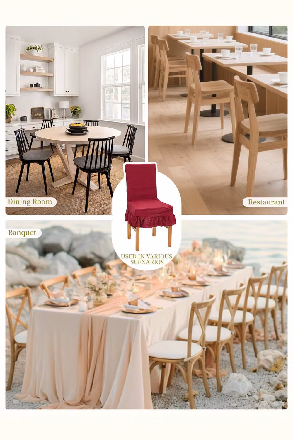 Living and Home Set of 2 Stretch Dining Chair Covers with Ruffled Skirt and Fabric Ties in Red – 5