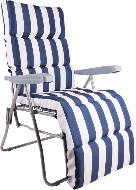 Groundlevel Garden Recliner Chair with Blue Striped Cushion and Steel Frame – 1