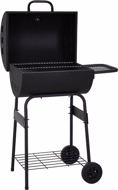 Livingandhome Black Metal Charcoal BBQ Grill with Wheels and Cart