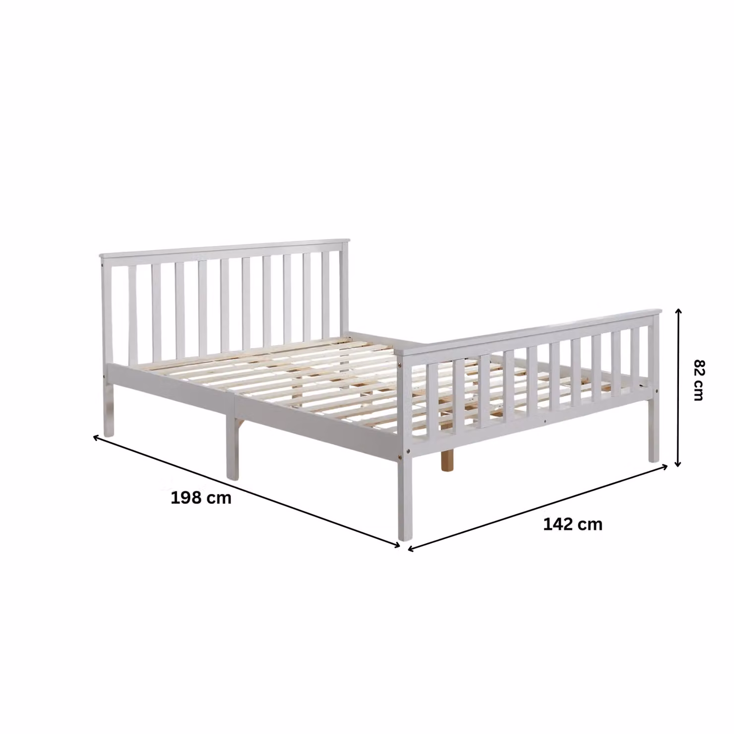 Home Source Florida Single Wooden Bed Frame in White, Solid Pine with Slatted Base, W/D/H: 90 x 190 cm – 3