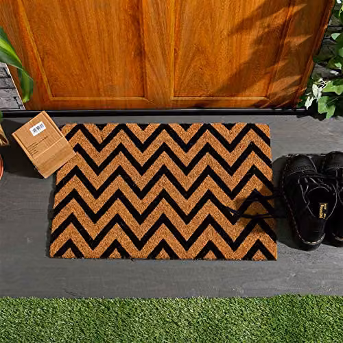 Nicola Spring Coir Door Mat with Zig Zag Graphic, Brown and Multicolour, W: 60 cm, D: 40 cm – 2