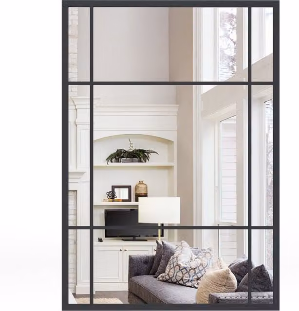 Costway Modern Rectangular Wall Mounted Mirror in Black Metal and Glass