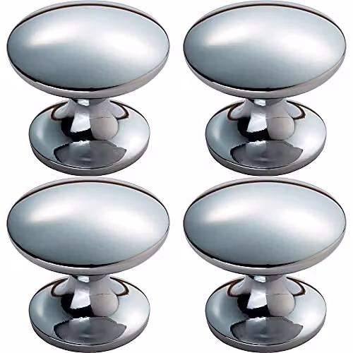 Loops 4 Pack Polished Chrome Fingertip Cabinet Door Knobs, 30mm Diameter – 1