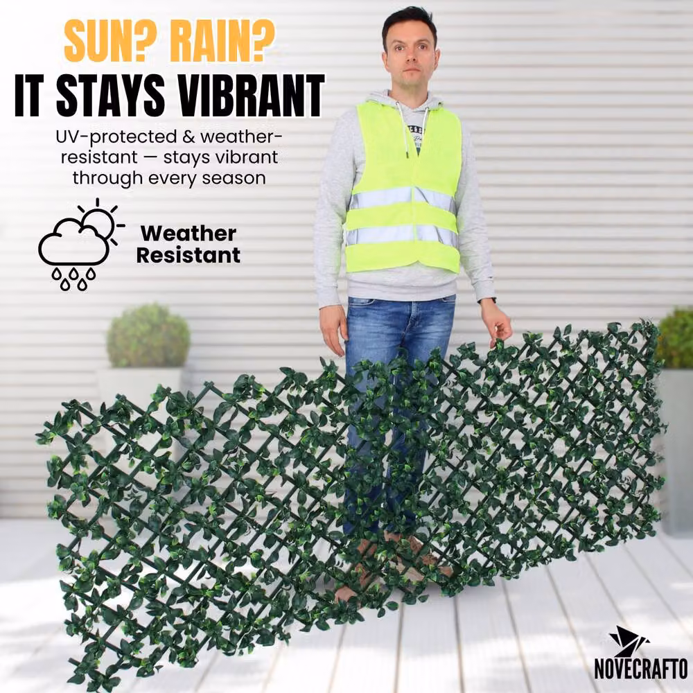 Novecrafto Expanding Privacy Trellis with Artificial Leaves and Flowers in Green, W: 282 cm, H: 30 cm – 4