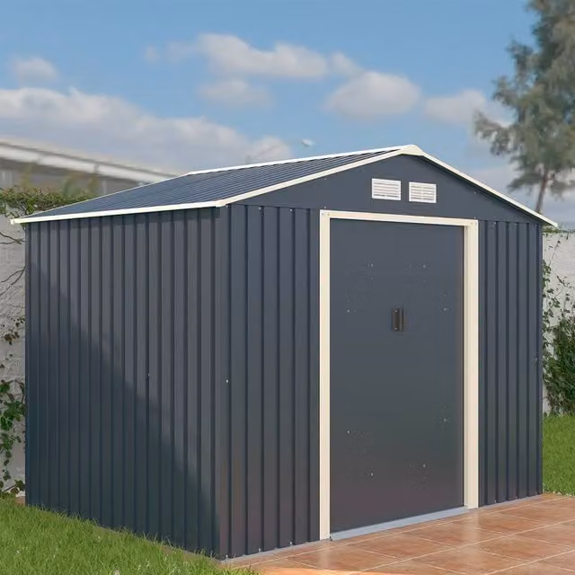 Charles Bentley Grey Metal Garden Storage Shed with Zinc Floor Frame W: 243.84 cm, D: 181 cm, H: 198 cm – 1