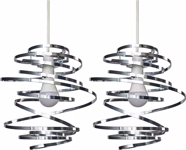 Bensson Pair of Silver and Chrome Metal Ceiling Pendant Shades